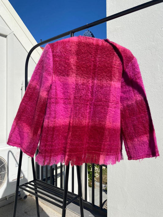 Pink and red mohair blanket jacket