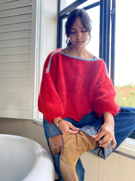 Red boatneck sweater