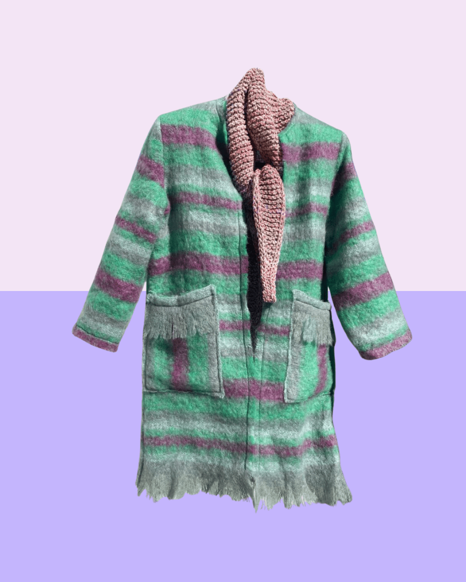Green and pink stripe mohair blanket coat - TWELVE YARNS