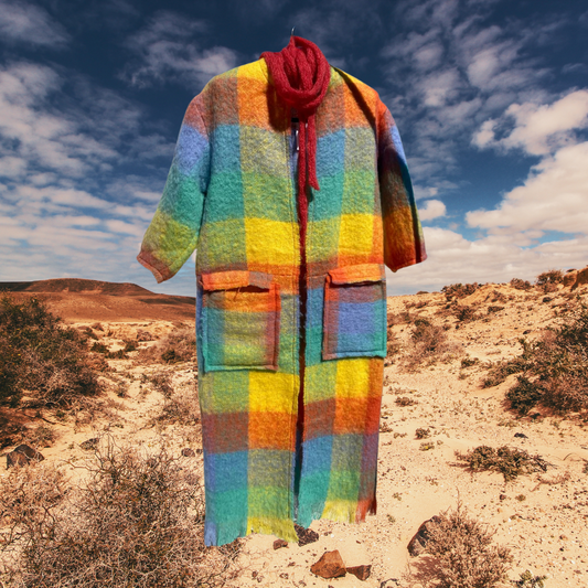 Orange and yellow mohair blanket coat