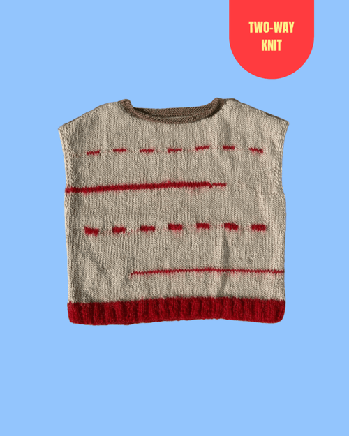 Beige vest with red dashes - TWELVE YARNS
