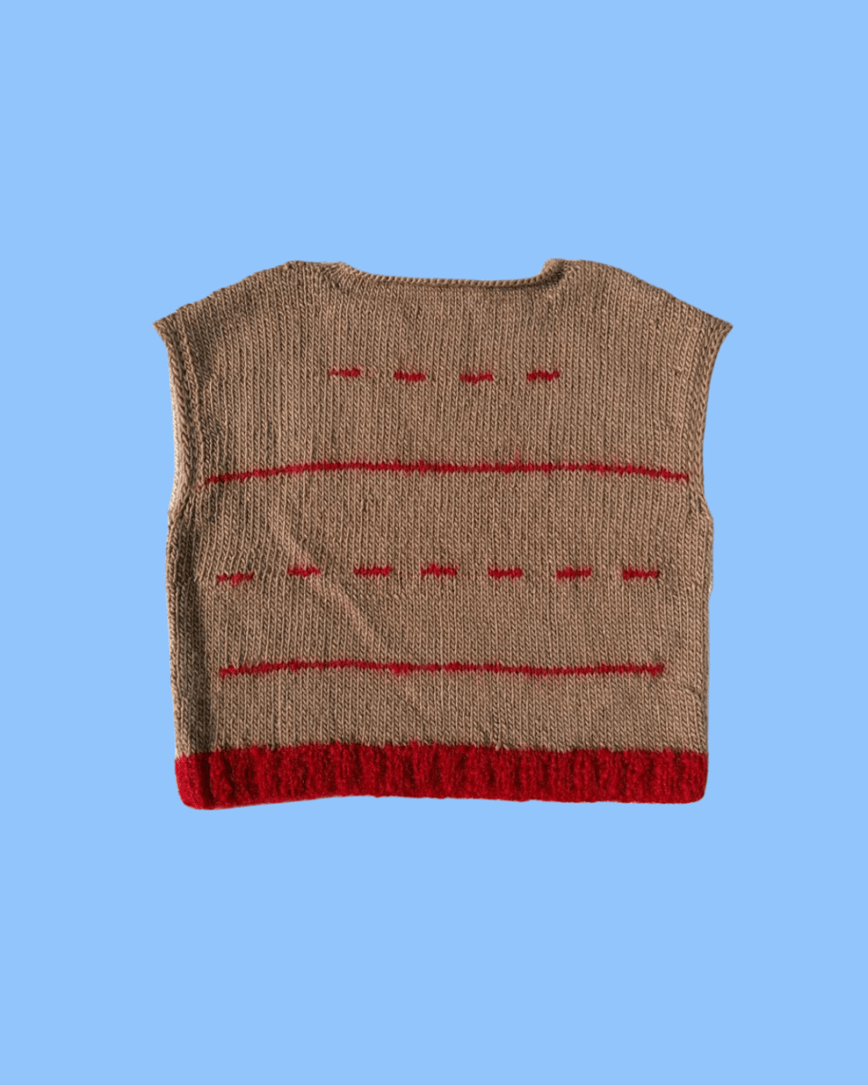 Beige vest with red dashes - TWELVE YARNS
