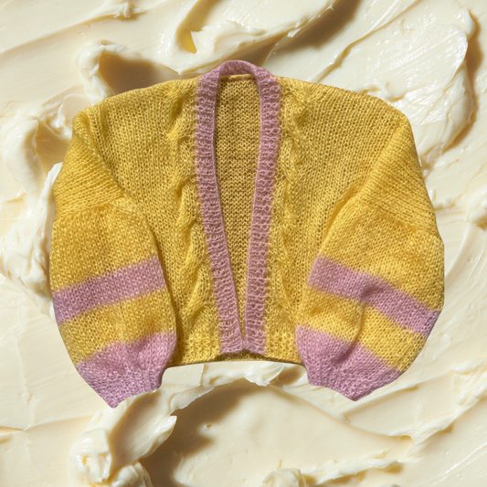 Yellow and pink cable cardigan