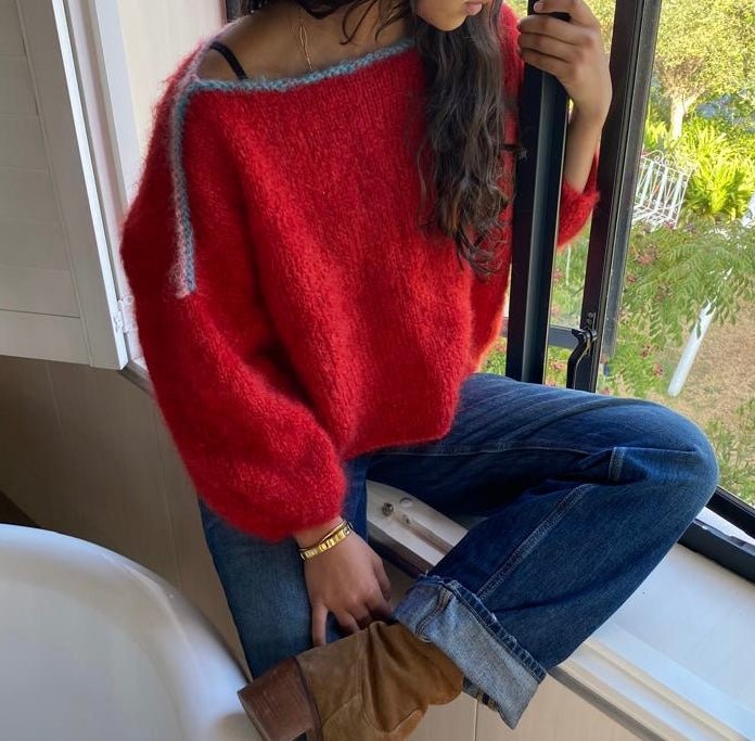 Red boatneck sweater - TWELVE YARNS