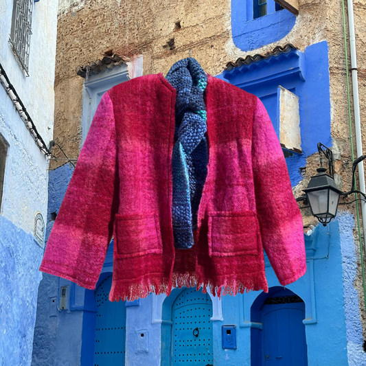 Pink and red mohair blanket jacket