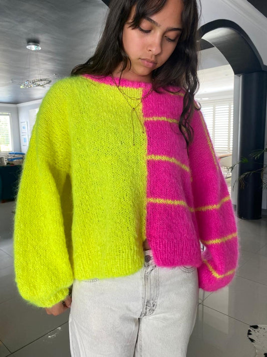Neon pink and yellow sweater