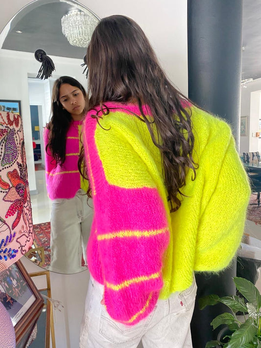 Neon pink and yellow sweater